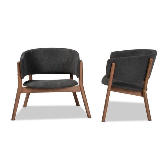 Load image into Gallery viewer, Baxton Studio Baron Mid Century Modern Fabric &amp;amp; Walnut Brown Finished Wood 2 Piece Living Room Accent Chair Set - lily &amp;amp; onyx
