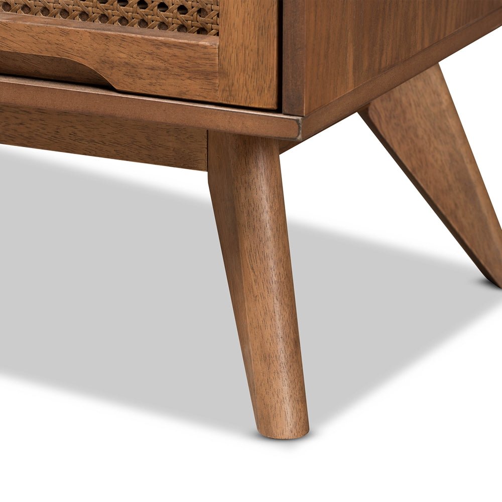 
                      
                        Baxton Studio Barrett Mid Century Modern Walnut Brown Finished Wood And Synthetic Rattan 4 Drawer Chest - lily & onyx
                      
                    