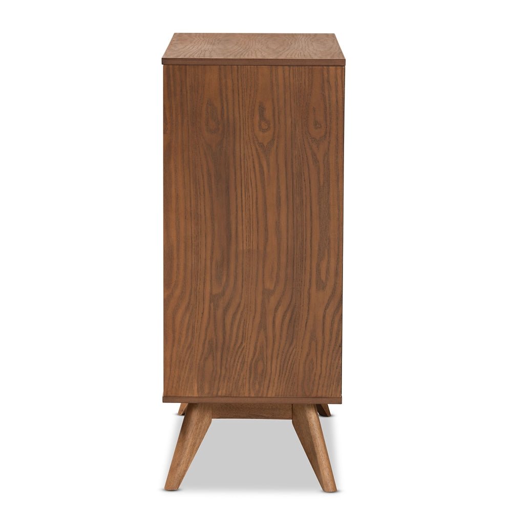 
                      
                        Baxton Studio Barrett Mid Century Modern Walnut Brown Finished Wood And Synthetic Rattan 4 Drawer Chest - lily & onyx
                      
                    