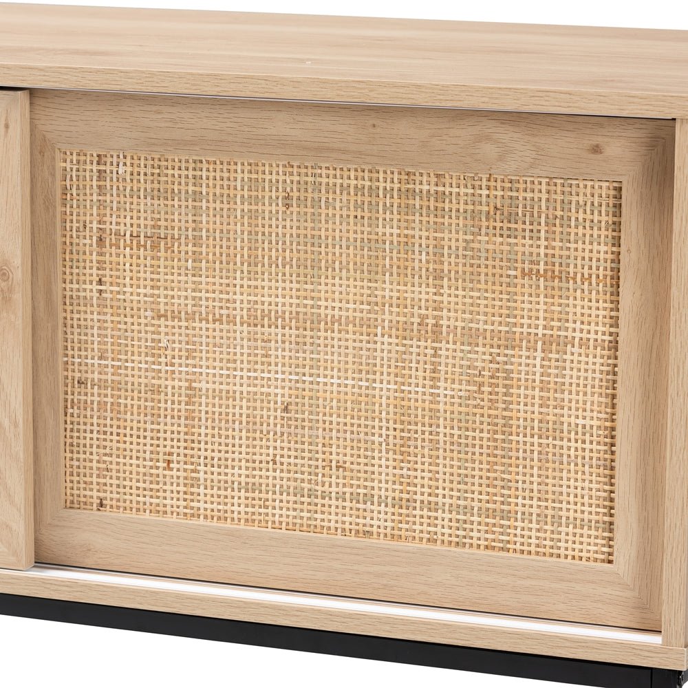Baxton Studio Amelia Mid-Century Modern Transitional Brown Finished Wood & Natural Rattan Sideboard Buffet - lily & onyx
