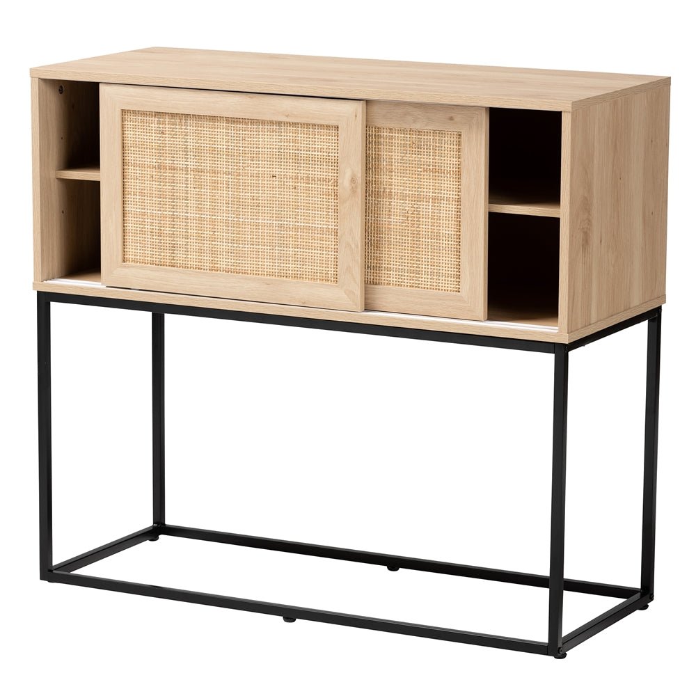 Load image into Gallery viewer, Baxton Studio Amelia Mid-Century Modern Transitional Brown Finished Wood &amp;amp; Natural Rattan Sideboard Buffet - lily &amp;amp; onyx
