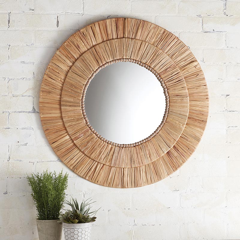 Round Natural Beaded Wall Mirror