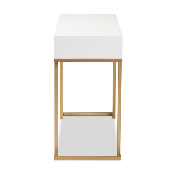 Baxton Studio Beagan Modern And Contemporary White Finished Wood And Gold Metal 2 Drawer Console Table - lily & onyx