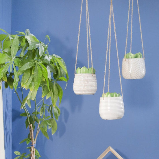 Sagebrook Home Beige Ceramic Dimpled Hanging Planter - lily & onyx