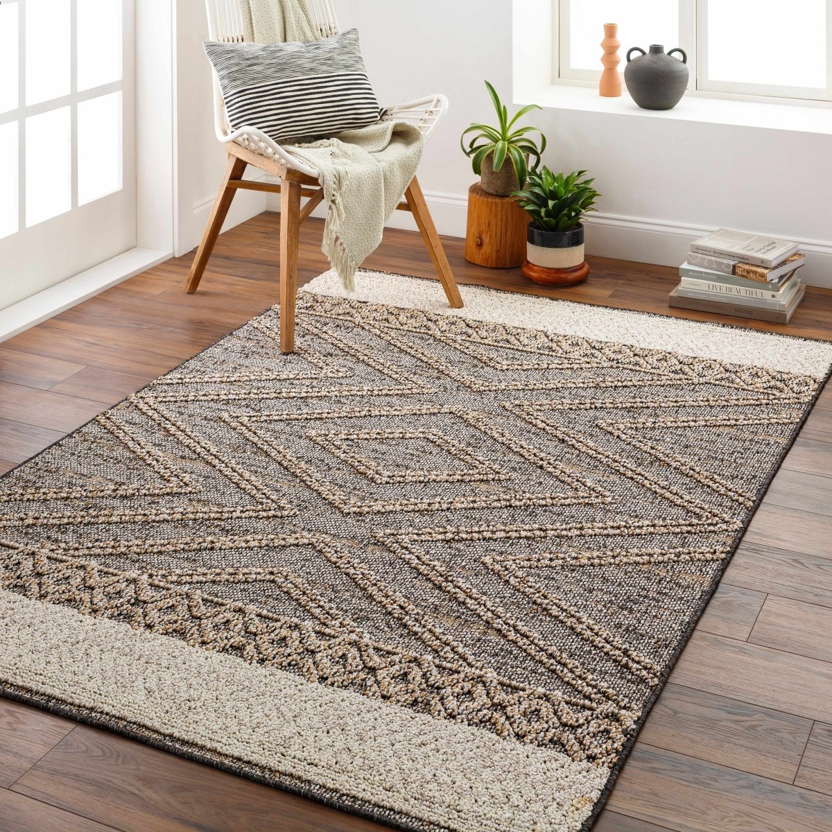 Hauteloom Beige Charcoal Areli Area Rug - lily & onyx