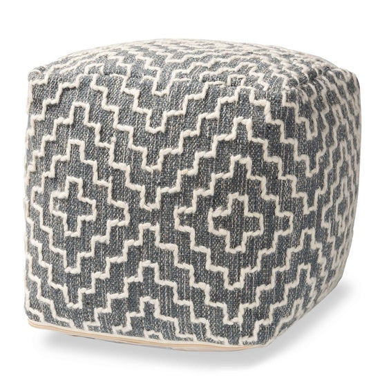 Baxton Studio Benjamin Modern And Contemporary Bohemian Gray And Ivory Handwoven Cotton Blend Pouf Ottoman - lily & onyx