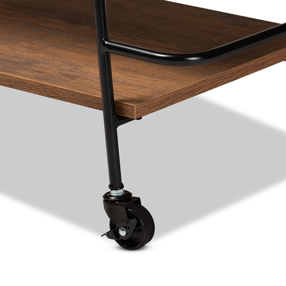 
                      
                        Baxton Studio Bernard Rustic Industrial Black Metal And Walnut Finished Wood 3 Tier Small Mobile Wine Bar Cart - lily & onyx
                      
                    