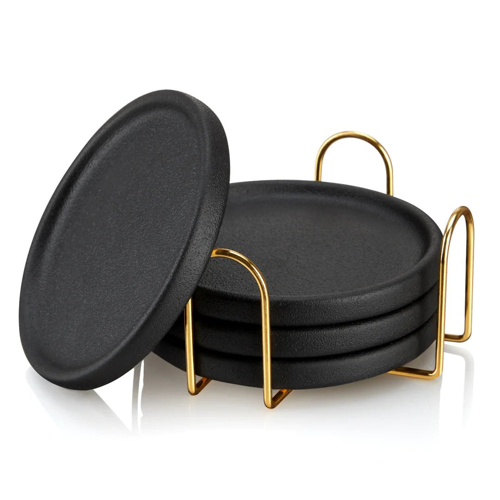 Viski Black Earthenware Coasters, Set of 4 - lily & onyx