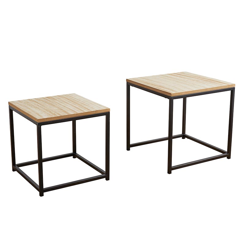 47th & Main Black Iron Nesting Side Tables with Wood Tops, Set of 2 - lily & onyx