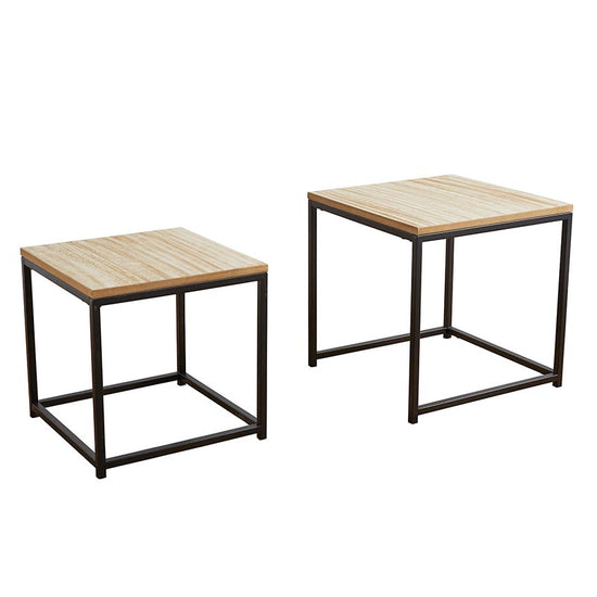 47th & Main Black Iron Nesting Side Tables with Wood Tops, Set of 2 - lily & onyx