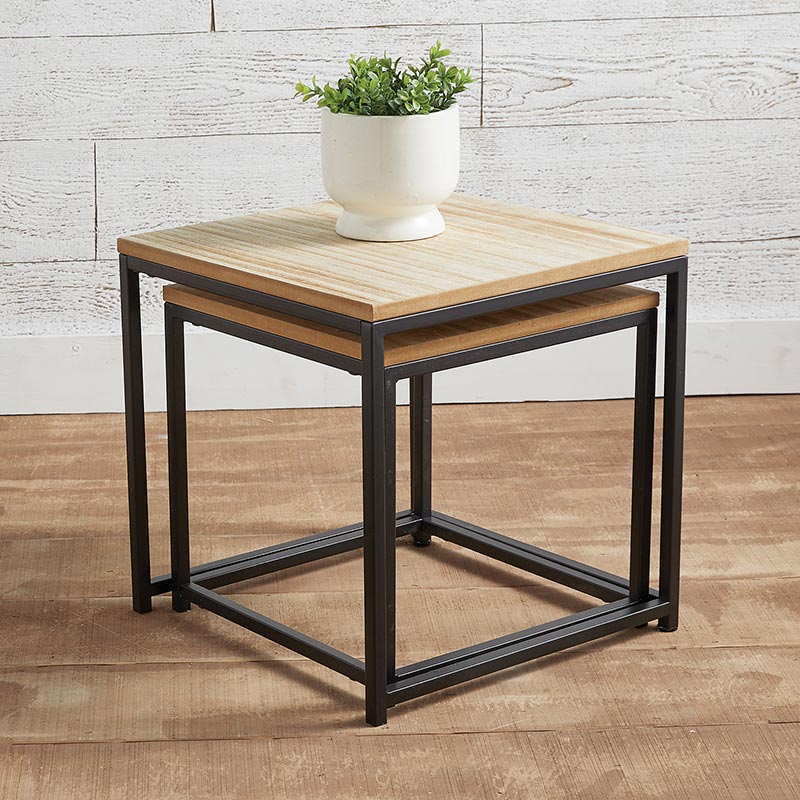 47th & Main Black Iron Nesting Side Tables with Wood Tops, Set of 2 - lily & onyx