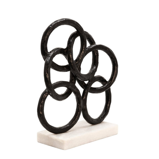 Sagebrook Home Black Metal Rings on Marble Base Decorative Accent, 13"H - lily & onyx