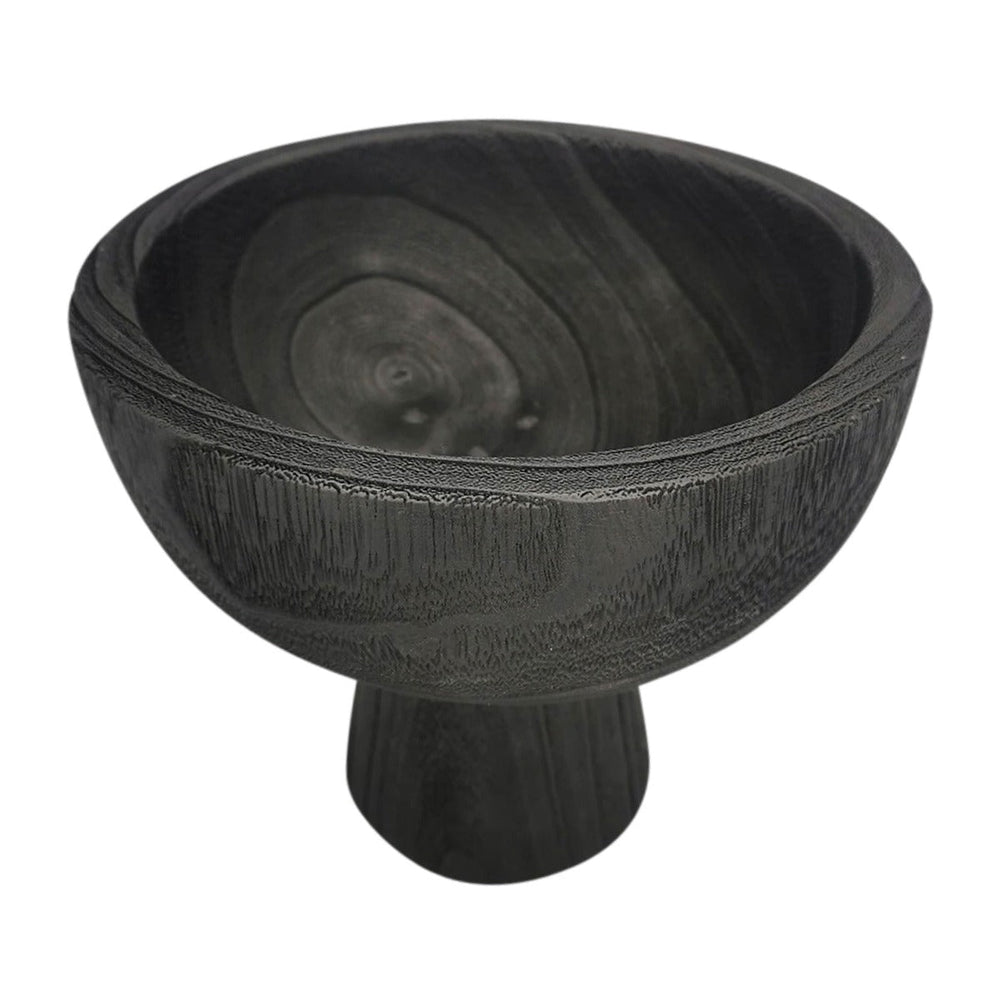 Sagebrook Home Black Paulownia Wood Bowl with Stand, 8" - lily & onyx