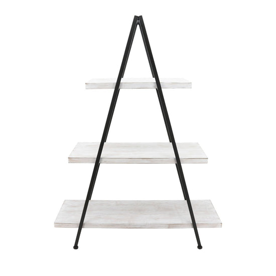 Sagebrook Home Black & Whitewashed Wood Pyramid Shelf With Iron Frame, 54"H - lily & onyx