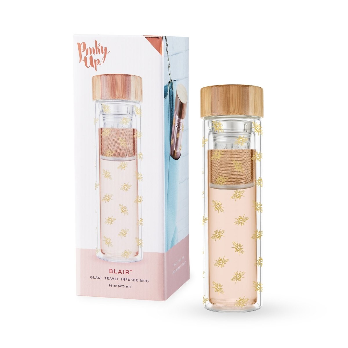 Pinky Up Blair™ Bee Glass Travel Infuser Mug - lily & onyx