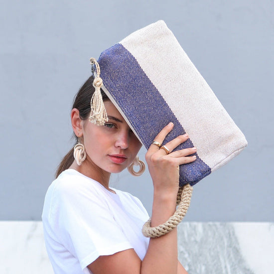 Load image into Gallery viewer, KORISSA Block A Clutch, Blue - lily &amp;amp; onyx
