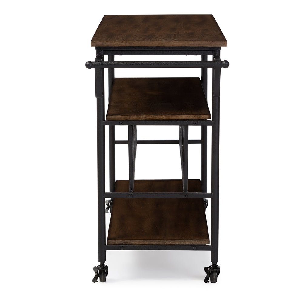 Load image into Gallery viewer, Baxton Studio Bradford Rustic Industrial Antique Black Metal Distressed Wood Kitchen Bar Serving Wine Cart - lily &amp;amp; onyx
