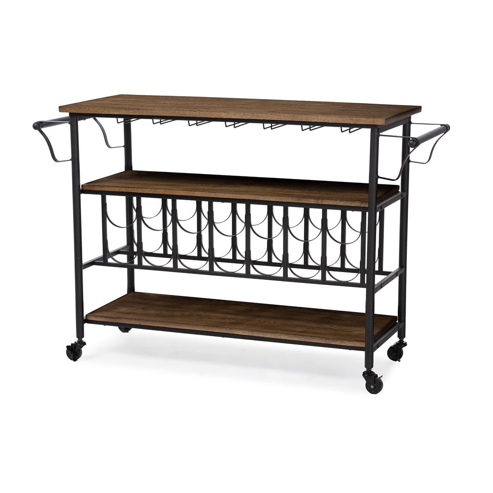 
                      
                        Baxton Studio Bradford Rustic Industrial Antique Black Metal Distressed Wood Kitchen Bar Serving Wine Cart - lily & onyx
                      
                    