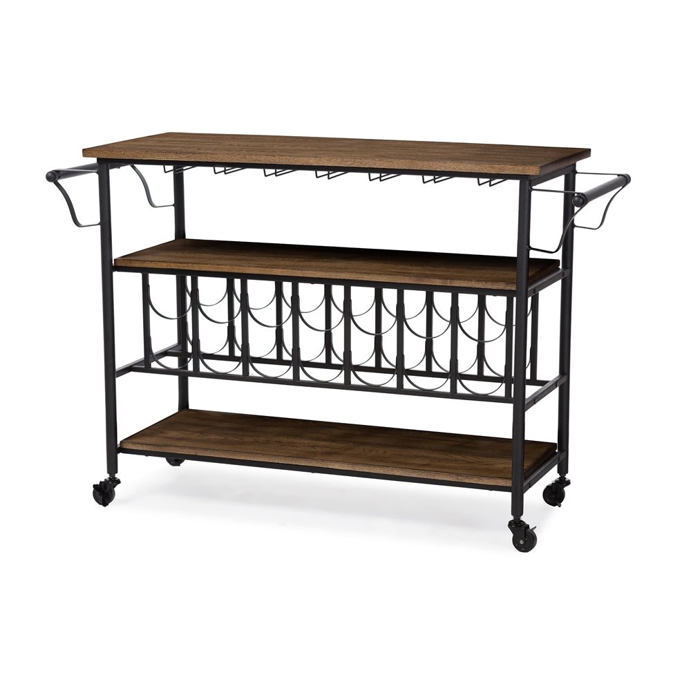 Load image into Gallery viewer, Baxton Studio Bradford Rustic Industrial Antique Black Metal Distressed Wood Kitchen Bar Serving Wine Cart - lily &amp;amp; onyx
