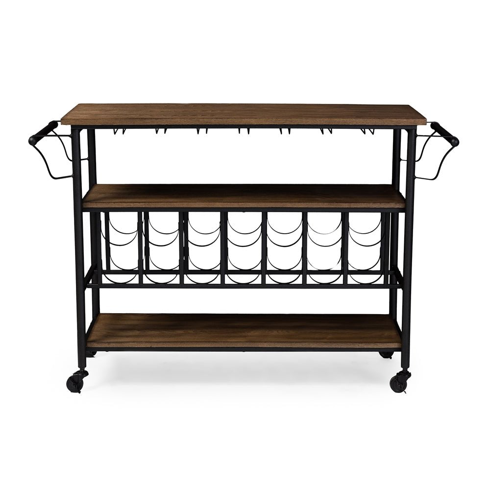 
                      
                        Baxton Studio Bradford Rustic Industrial Antique Black Metal Distressed Wood Kitchen Bar Serving Wine Cart - lily & onyx
                      
                    