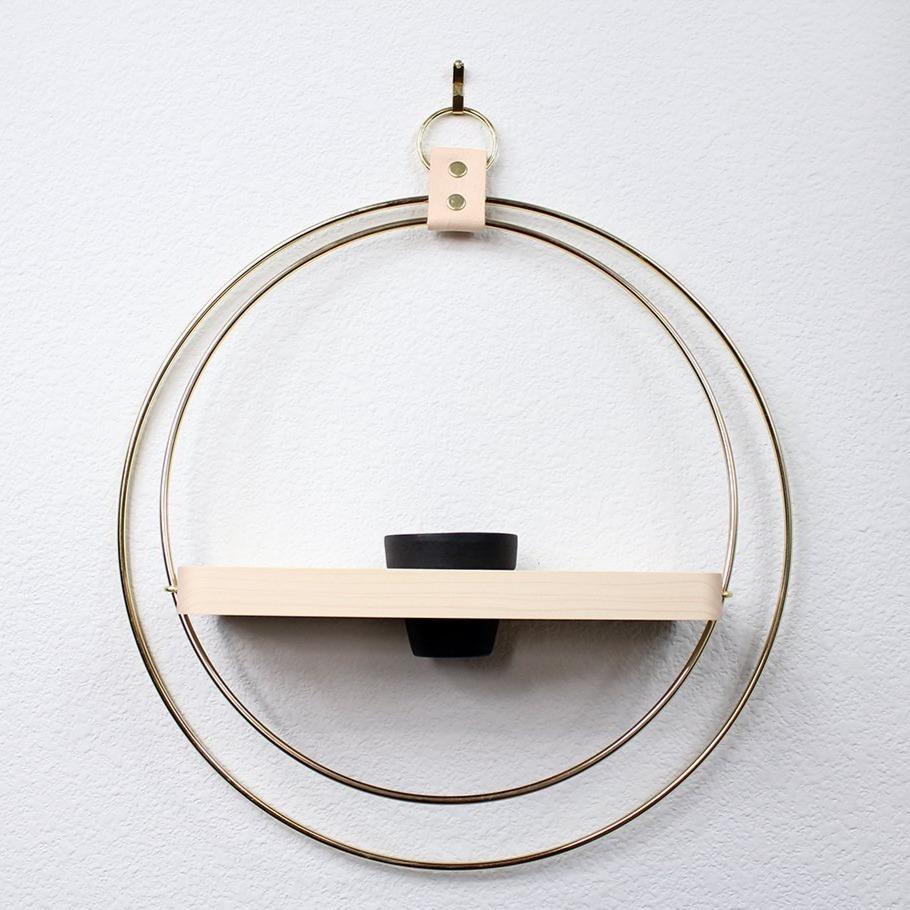 round hanging plant shelf Hanging Ring Plant Shelf – Brass & Wood