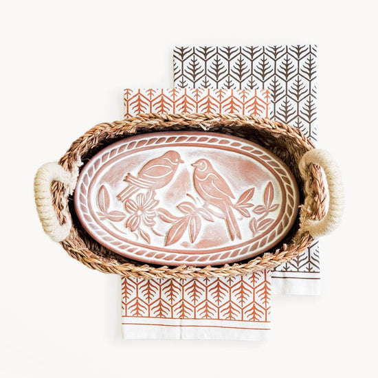 KORISSA Bread Warmer & Basket Gift Set with Tea Towel - Lovebird Oval - lily & onyx