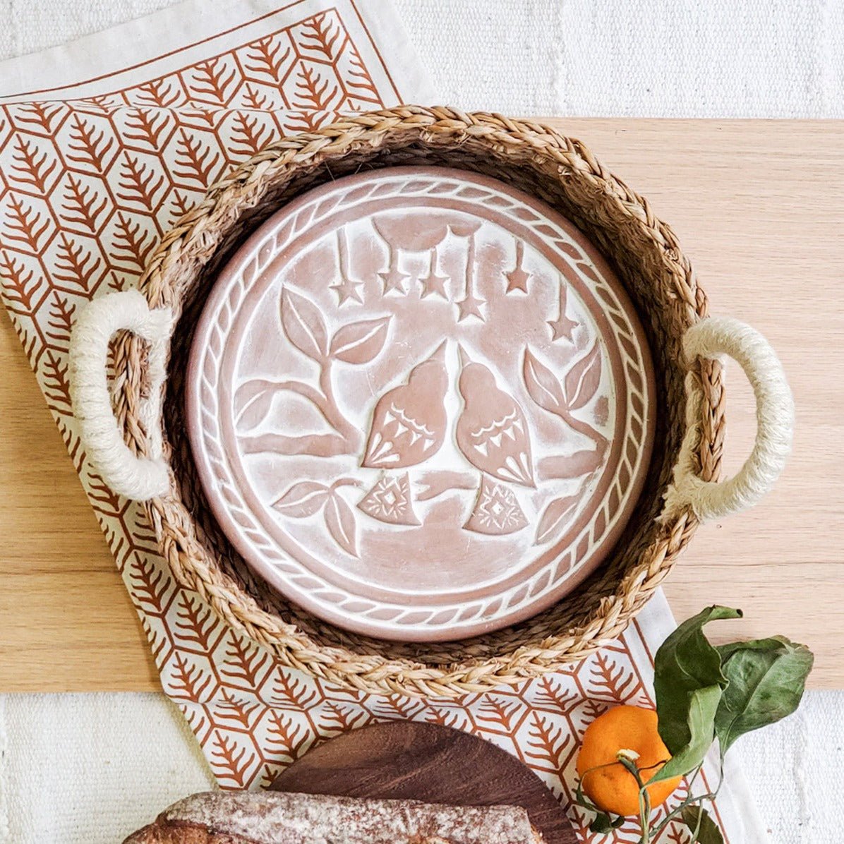 KORISSA Bread Warmer & Basket Gift Set with Tea Towel - Lovebird Round - lily & onyx