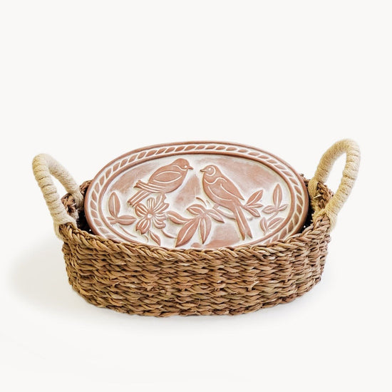 KORISSA Bread Warmer & Basket - Lovebirds Oval - lily & onyx
