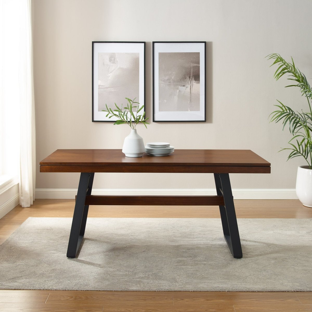 Walker Edison Brickell Modern Industrial Bridge-Leg Dining Table - lily & onyx