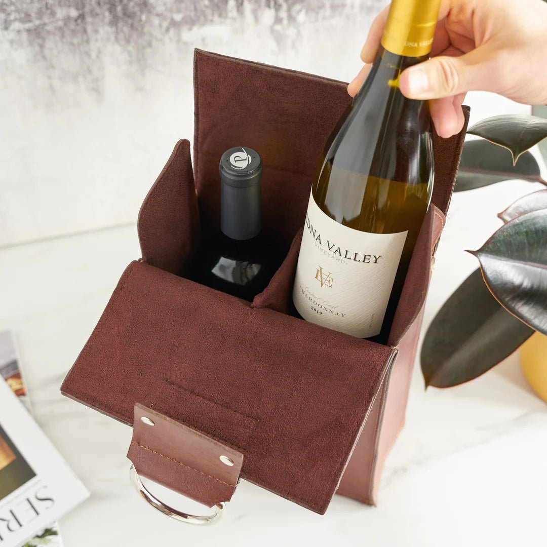 Load image into Gallery viewer, Viski Brown Faux Leather Double Bottle Wine Tote - lily &amp;amp; onyx
