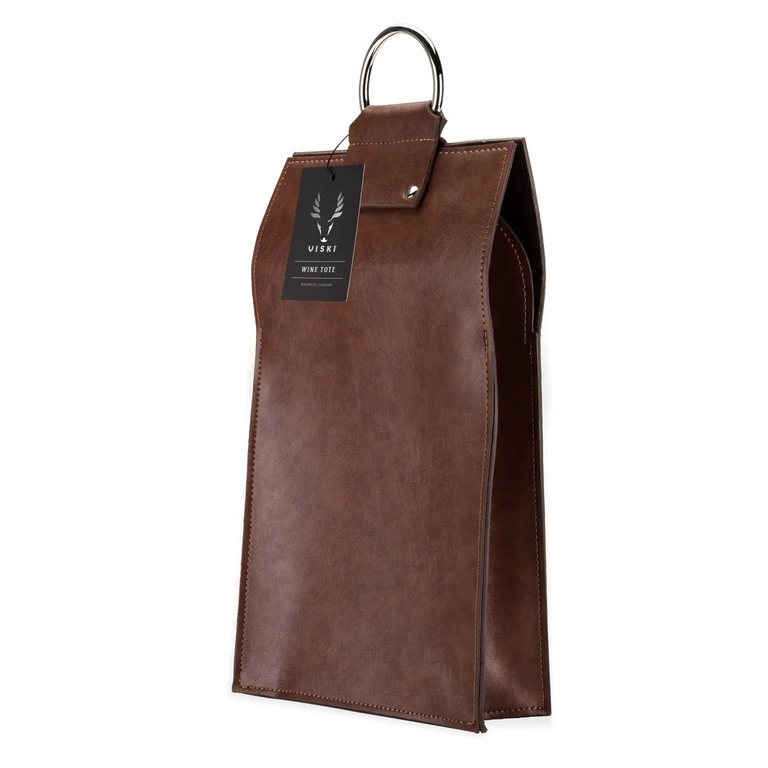 Load image into Gallery viewer, Viski Brown Faux Leather Double Bottle Wine Tote - lily &amp;amp; onyx

