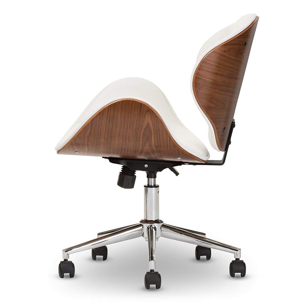 Baxton Studio Bruce Modern And Contemporary White And Walnut Office Chair - lily & onyx