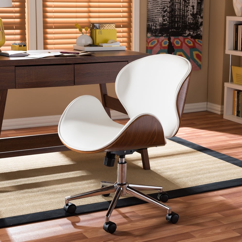 Baxton Studio Bruce Modern And Contemporary White And Walnut Office Chair - lily & onyx
