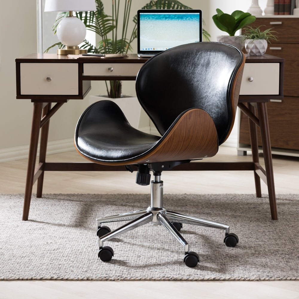 Baxton Studio Bruce Walnut And Black Modern Office Chair - lily & onyx