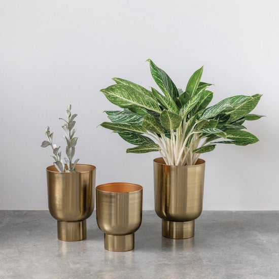 Load image into Gallery viewer, lily &amp;amp; onyx Brushed Antique Gold Finish Metal Planters, Set Of 3 | 9&amp;quot;, 10&amp;quot; &amp;amp; 11&amp;quot; - lily &amp;amp; onyx
