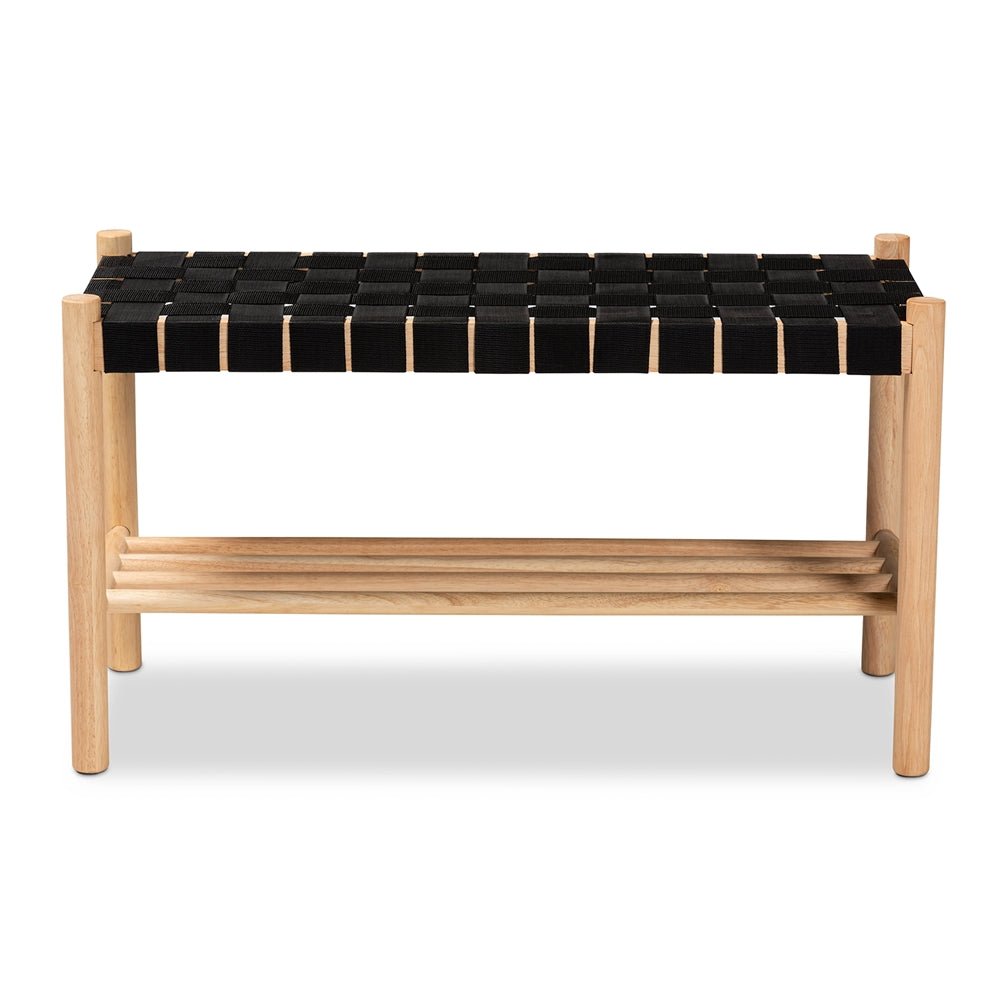 Baxton Studio Cadmus Rustic Mid Century Modern Black And Oak Brown Finished Wood Bench - lily & onyx
