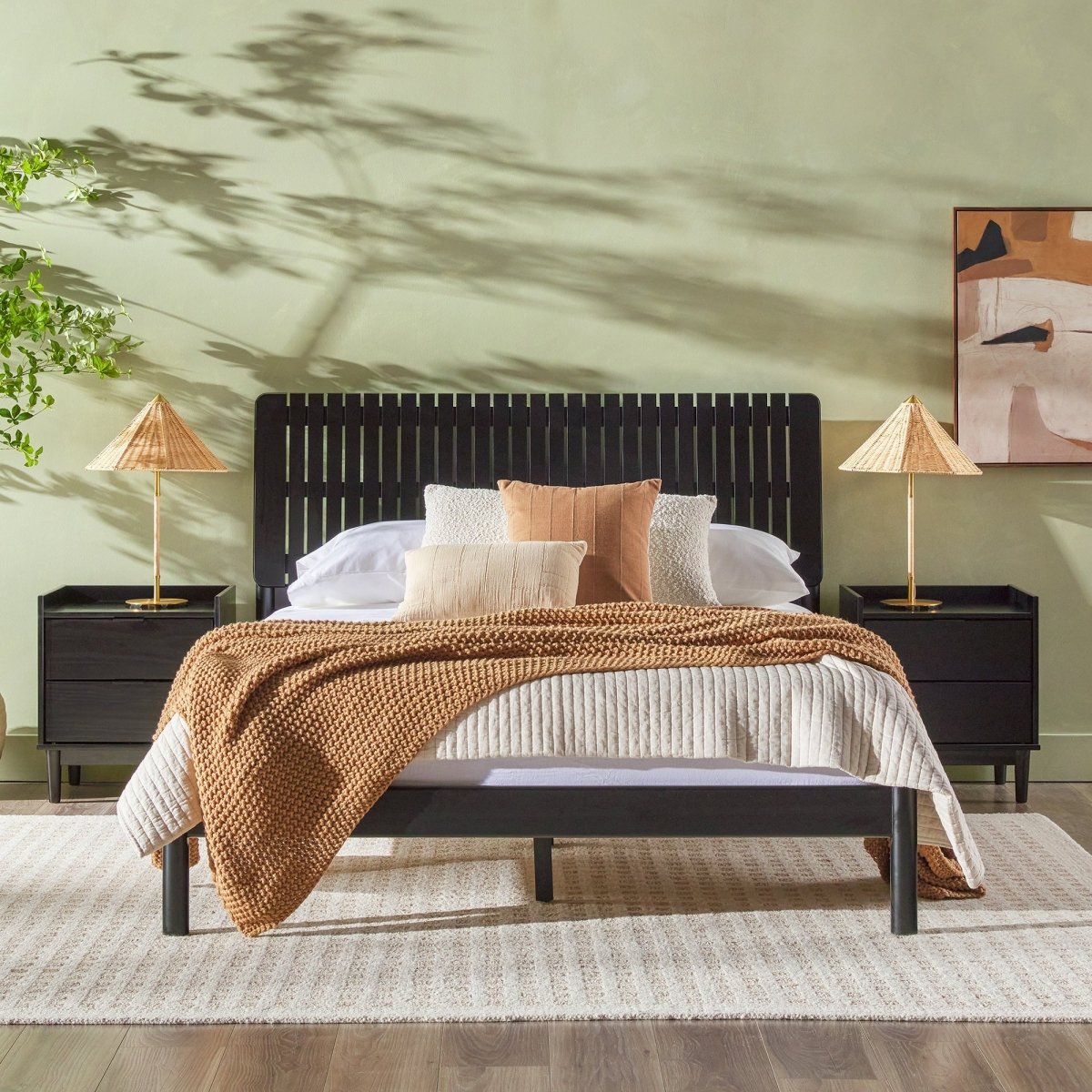 Walker Edison Callen Slatted Headboard Mid-Century Modern Solid Wood Bed - lily & onyx