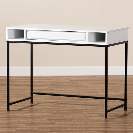 Load image into Gallery viewer, Baxton Studio Cargan Modern And Contemporary Finished Wood And Black Metal 1 Drawer Desk - lily &amp;amp; onyx
