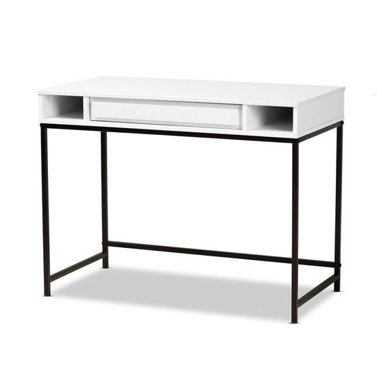 Load image into Gallery viewer, Baxton Studio Cargan Modern And Contemporary Finished Wood And Black Metal 1 Drawer Desk - lily &amp;amp; onyx
