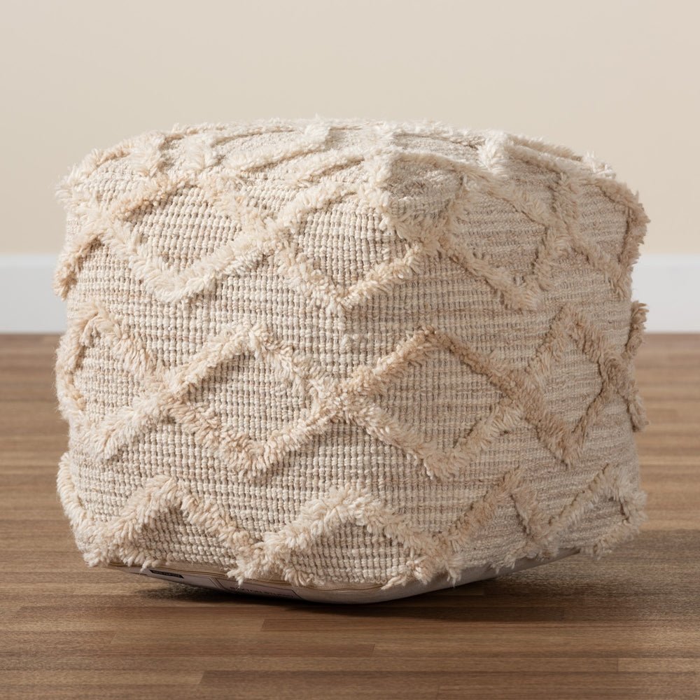 Load image into Gallery viewer, Baxton Studio Carilyn Modern And Contemporary Moroccan Inspired Ivory Handwoven Wool Blend Pouf Ottoman - lily &amp;amp; onyx
