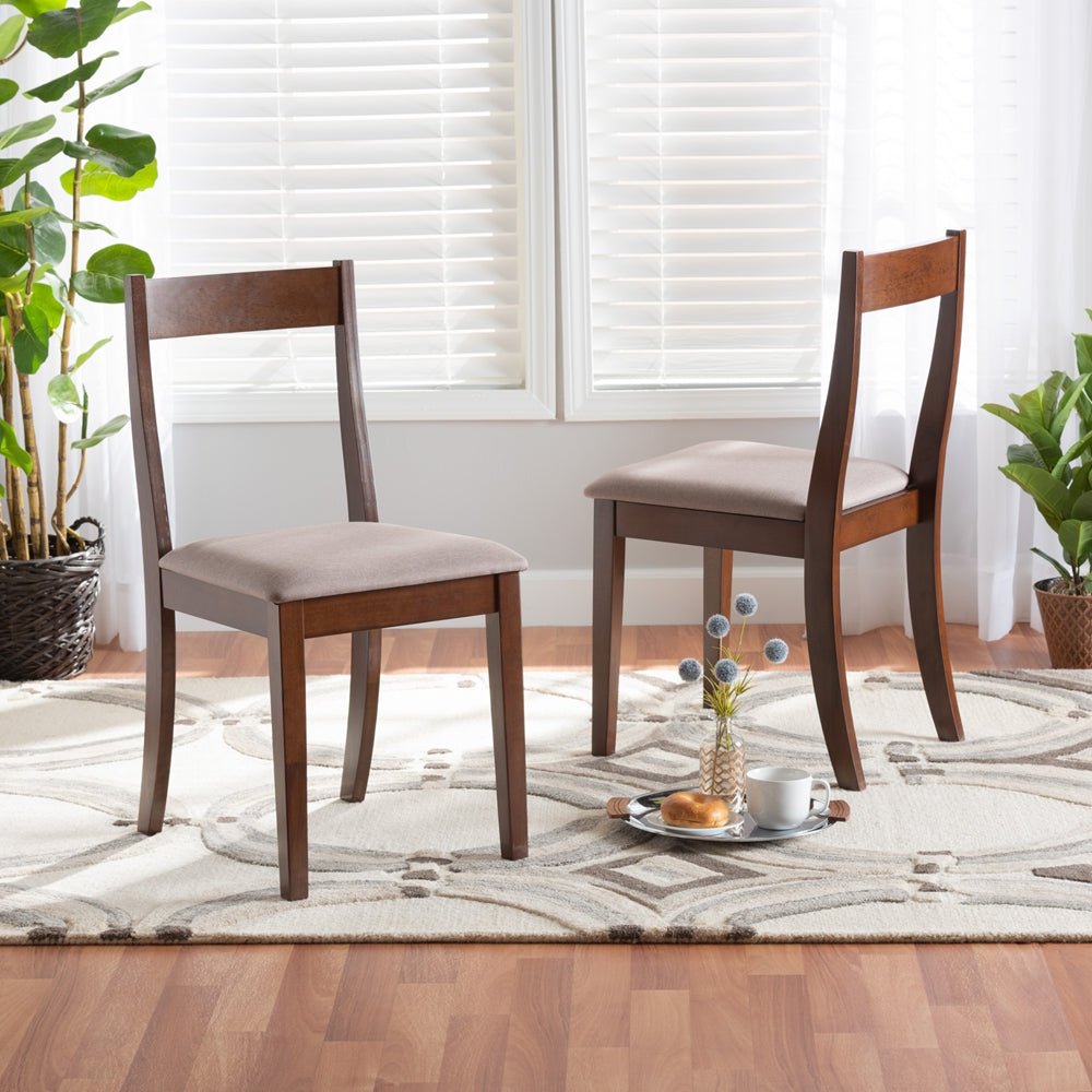 
                      
                        Baxton Studio Carola Mid-Century Modern Upholstered Fabric & Dark Brown Finished Wood 2-Piece Dining Chair Set - lily & onyx
                      
                    