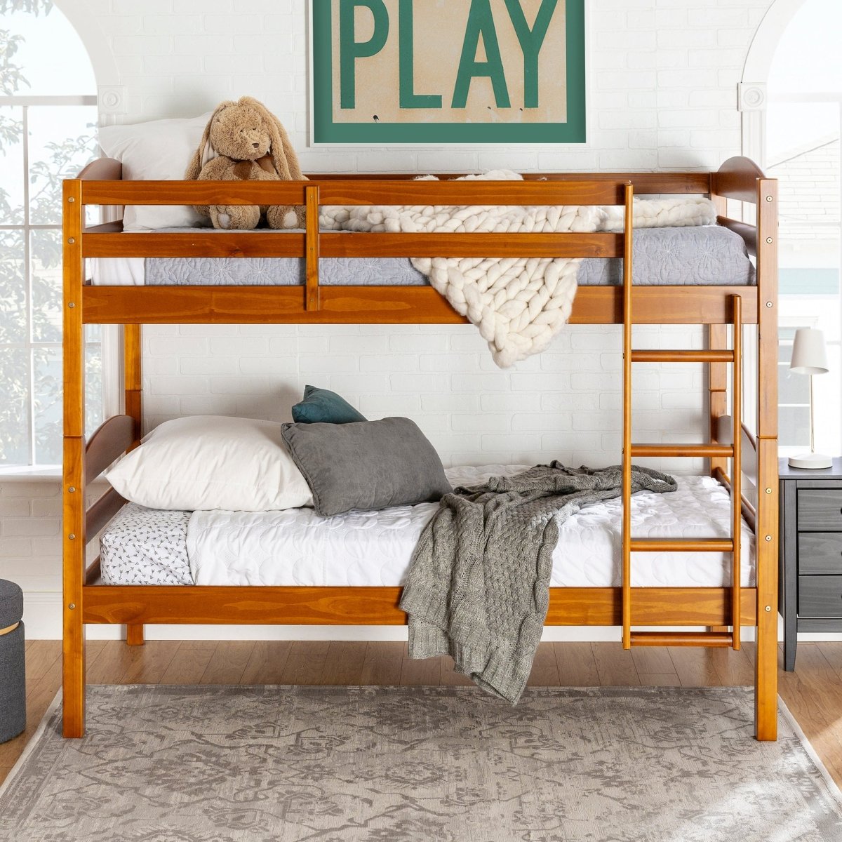 Walker Edison Carolina Transitional Solid Wood Twin-over-Twin Bunk Bed - lily & onyx