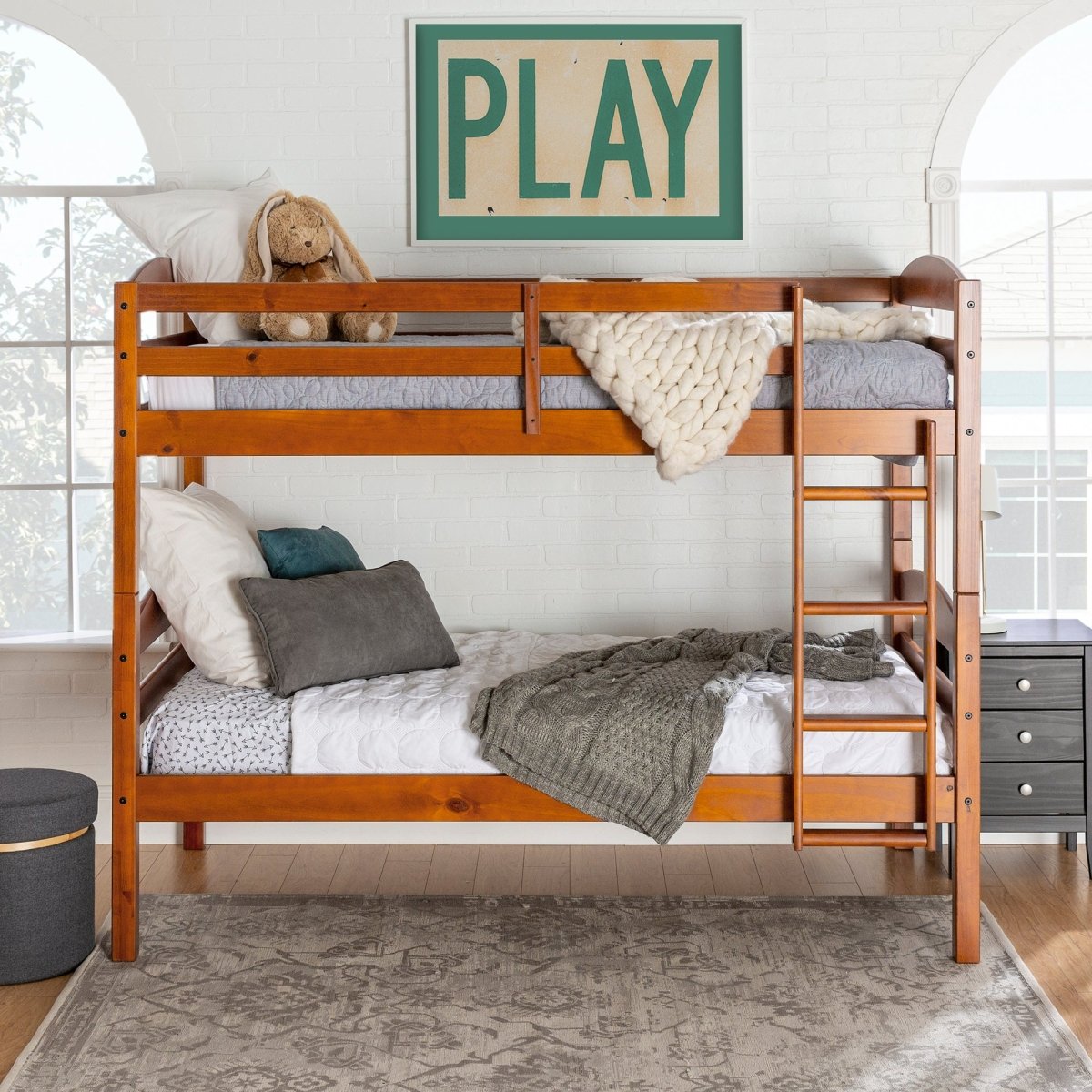 Walker Edison Carolina Transitional Solid Wood Twin-over-Twin Bunk Bed - lily & onyx