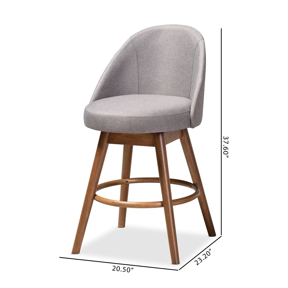 
                      
                        Baxton Studio Carra Mid-Century Modern Fabric Upholstered Walnut-Finished Wood Swivel Counter Stool (Set of 2) - lily & onyx
                      
                    