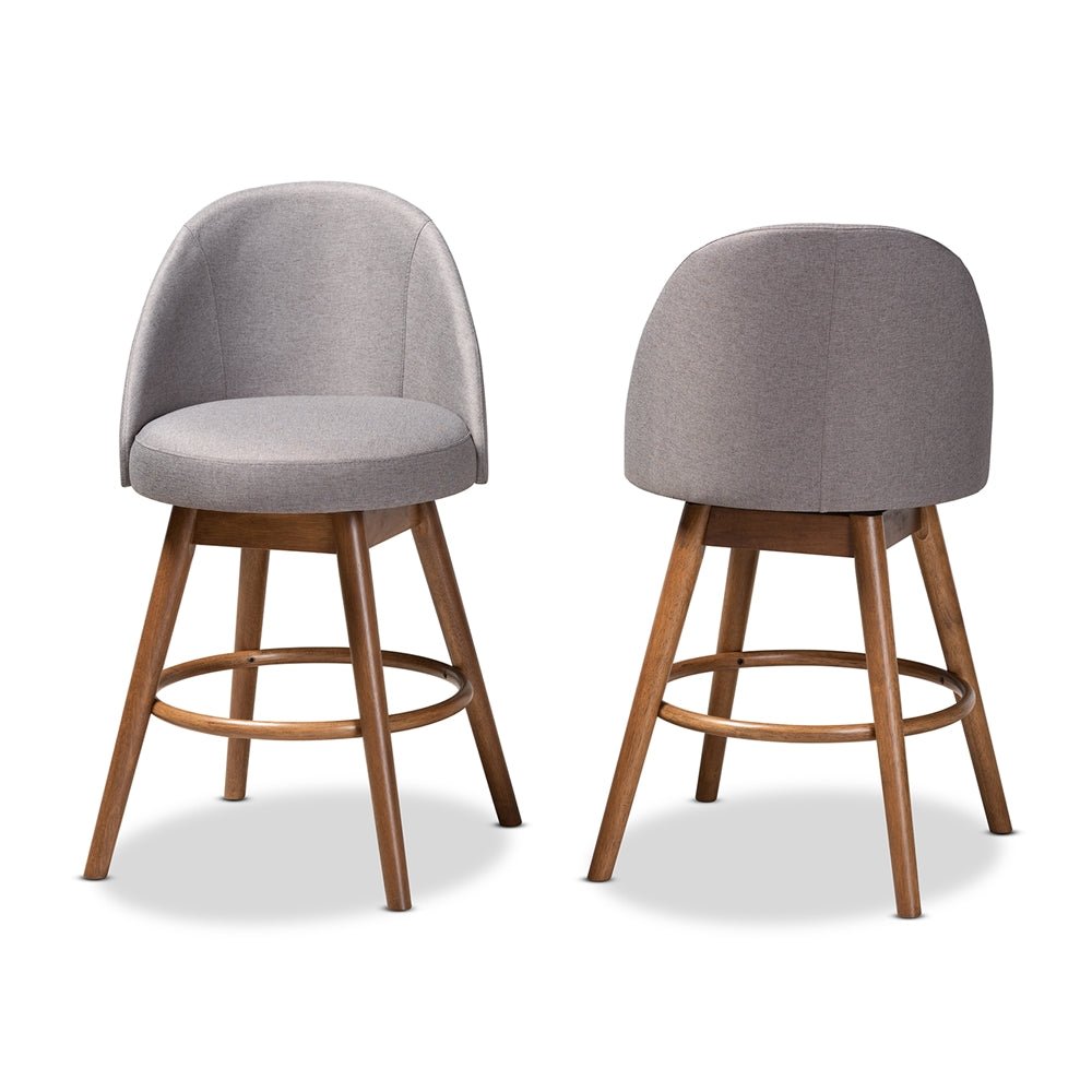 
                      
                        Baxton Studio Carra Mid-Century Modern Fabric Upholstered Walnut-Finished Wood Swivel Counter Stool (Set of 2) - lily & onyx
                      
                    