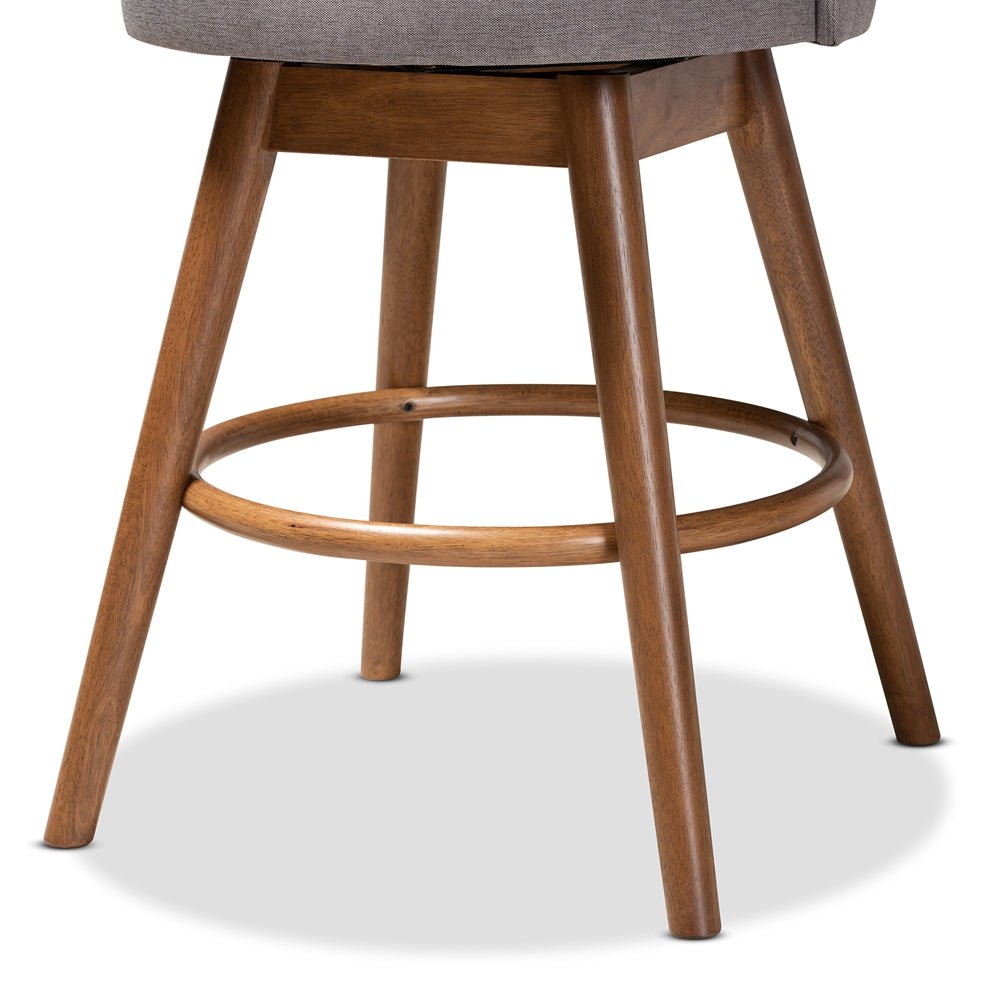 
                      
                        Baxton Studio Carra Mid-Century Modern Fabric Upholstered Walnut-Finished Wood Swivel Counter Stool (Set of 2) - lily & onyx
                      
                    