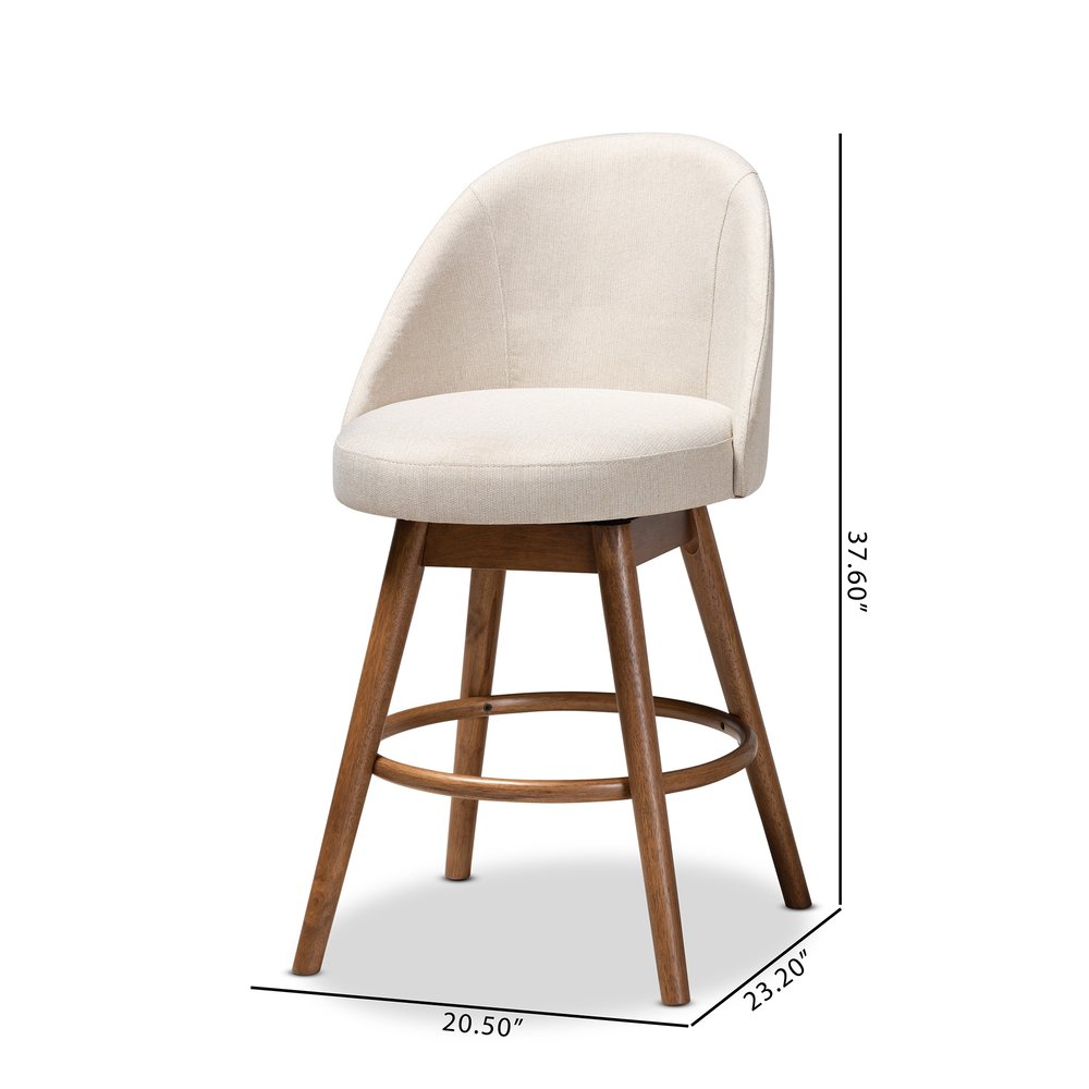 
                      
                        Baxton Studio Carra Mid-Century Modern Fabric Upholstered Walnut-Finished Wood Swivel Counter Stool (Set of 2) - lily & onyx
                      
                    