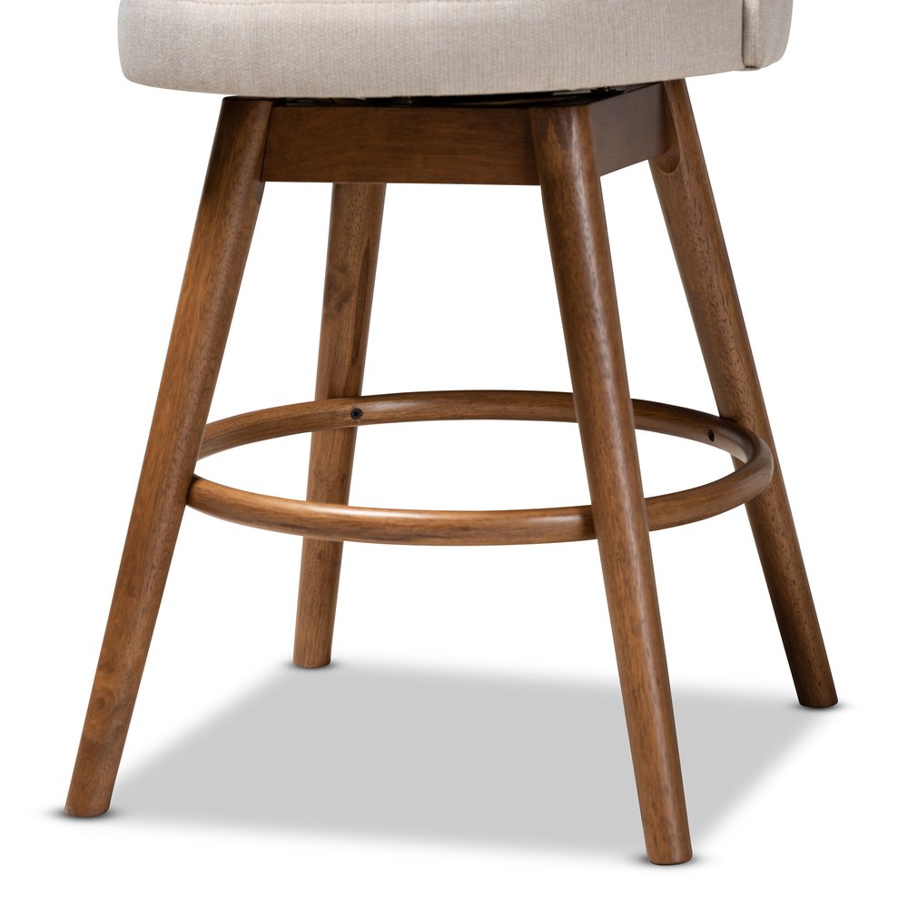 
                      
                        Baxton Studio Carra Mid-Century Modern Fabric Upholstered Walnut-Finished Wood Swivel Counter Stool (Set of 2) - lily & onyx
                      
                    