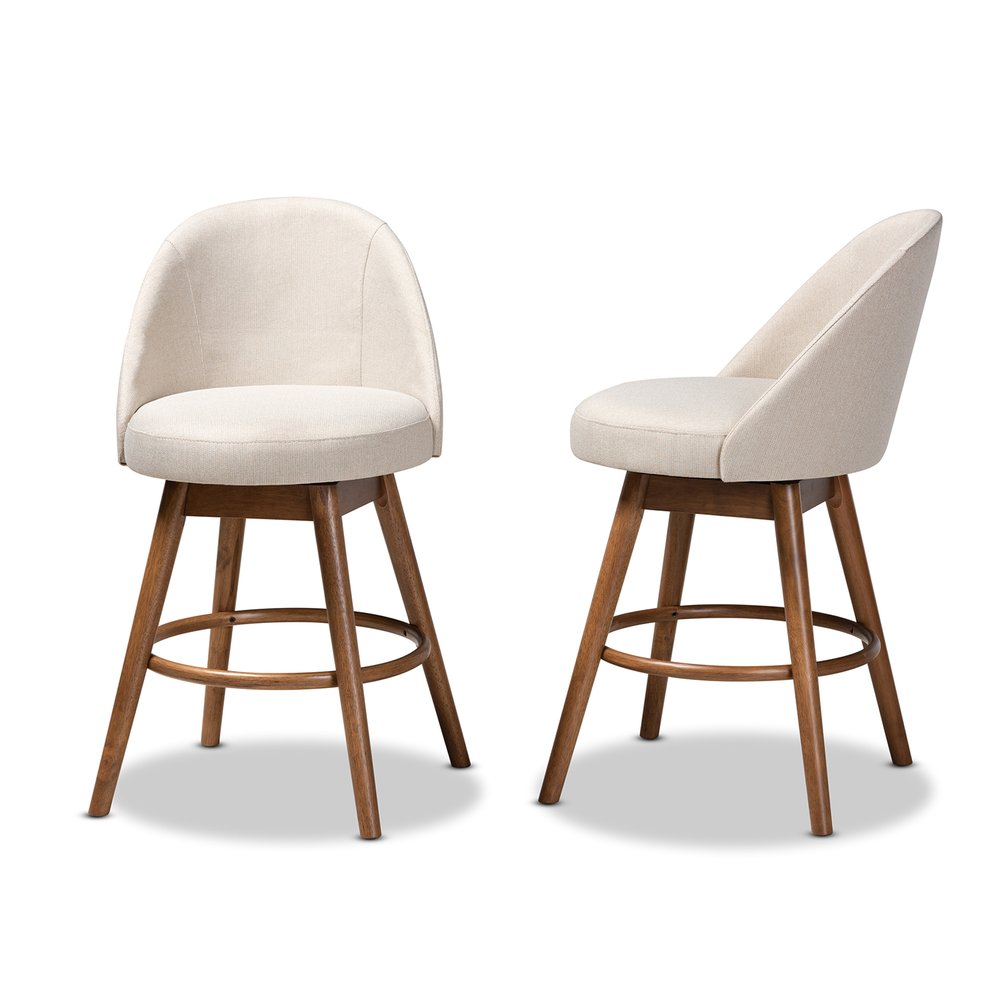 
                      
                        Baxton Studio Carra Mid-Century Modern Fabric Upholstered Walnut-Finished Wood Swivel Counter Stool (Set of 2) - lily & onyx
                      
                    
