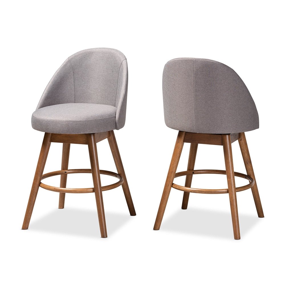 
                      
                        Baxton Studio Carra Mid-Century Modern Fabric Upholstered Walnut-Finished Wood Swivel Counter Stool (Set of 2) - lily & onyx
                      
                    